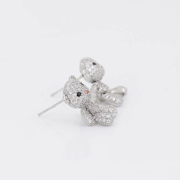Teddy Bear Earrings Platinum Plated 925 Sterling Silver Luxury Earrings - Picture 7 of 16